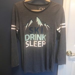 NWT Chaser Long Sleeve Tee Ski Drink Sleep Sz L
